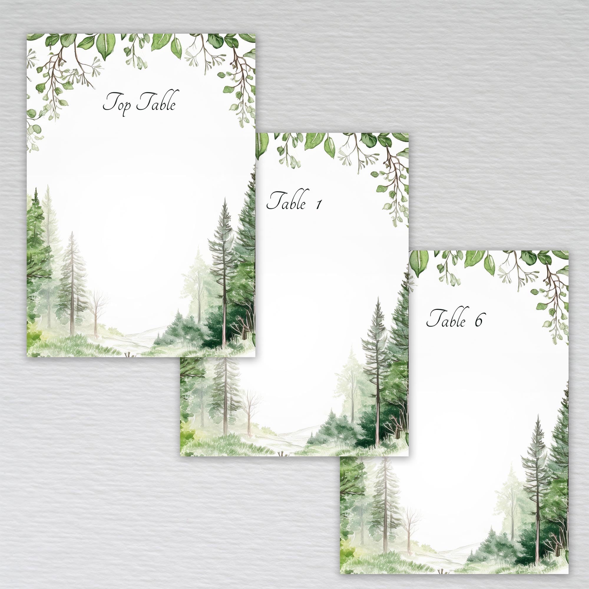 Woodland Wedding Table Plan Cards A6, DIY Make Your Own Seating Arrangements with Individual Planners for Reception Layout: Green Forest Blank Wedding Table Plan Cards (Pack of 21 without Envelopes)