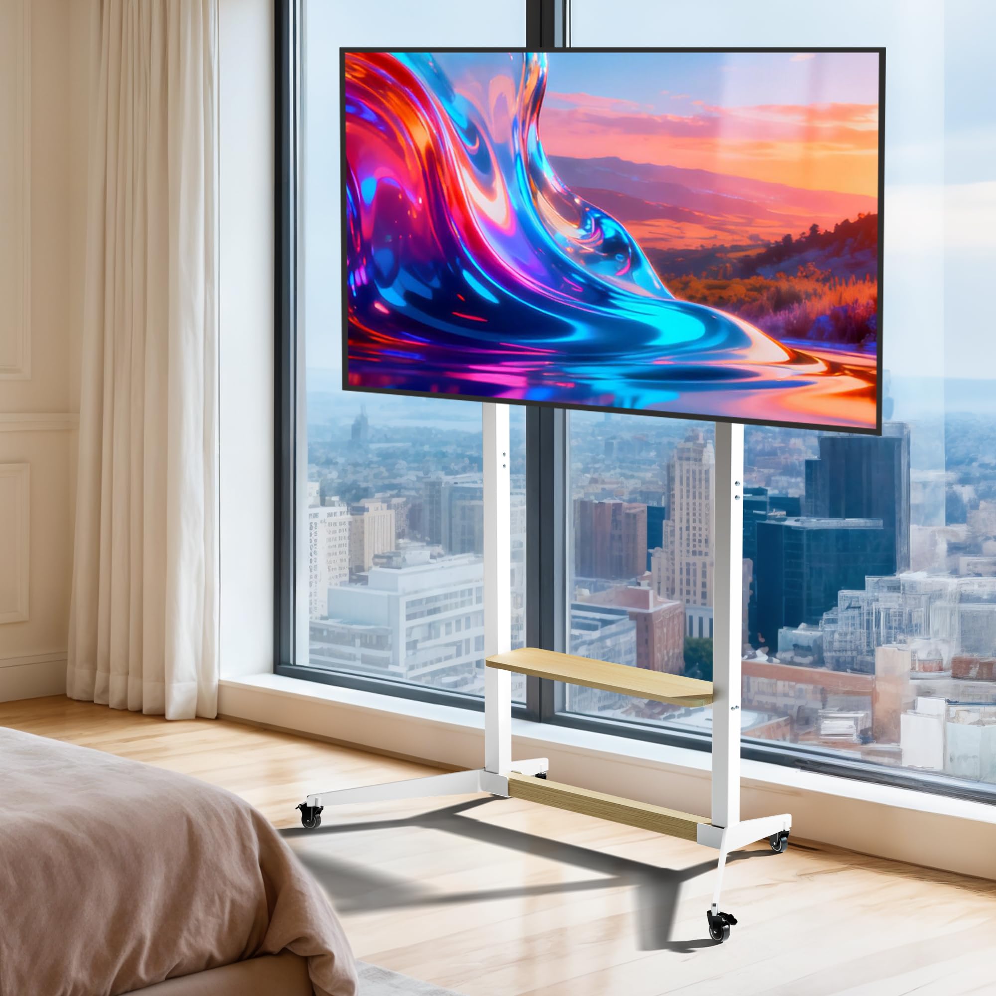 UNHO Soporte de TV con Ruedas Móvil : Soporte de Pie para LCD/LED para Televisiones 40-100 Pulgadas, Ajustable en Altura, MAX VESA 800x600mm, con 4 Ruedas Bloqueables y Estante, Carga Máx 100kg