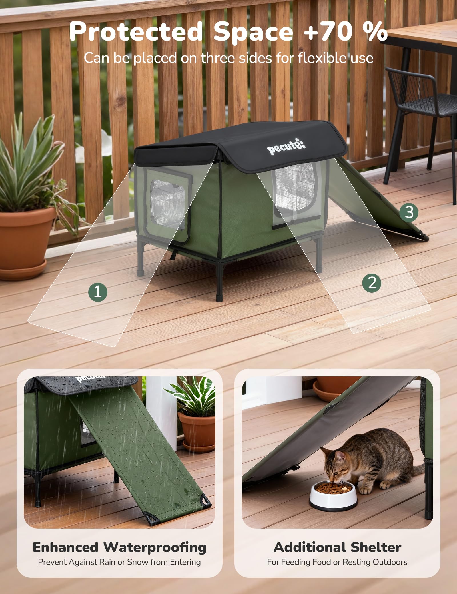 Pecute Cuccia Gatto Esterno con Tappetino Riscaldante per Gatti, Protezione Dal Freddo Casetta Gatto Randagi Esterno Impermeabile, Porta di Fuga Sicura, Robusto, Facile da Installare, Spazio Espande