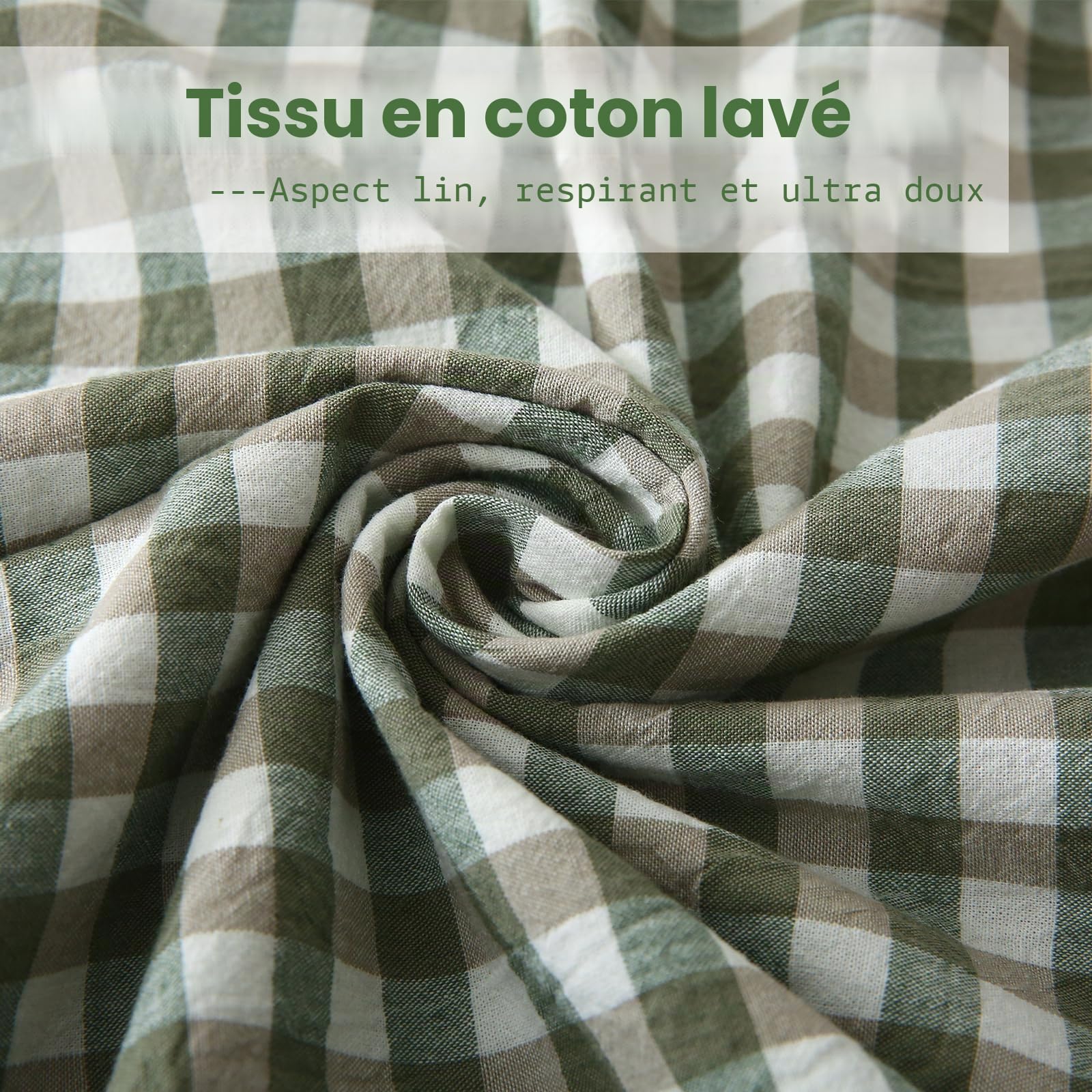 Lot de 2 housses de coussin à volants à carreaux européennes, 100 % coton à carreaux rustiques vichy pour lit/canapé (66 x 66 cm, carreaux vert sauge/blanc)