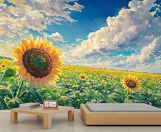 RWIEHO Large Sunflower Wall Murals for Bedroom - Western Yellow Sunflowe...