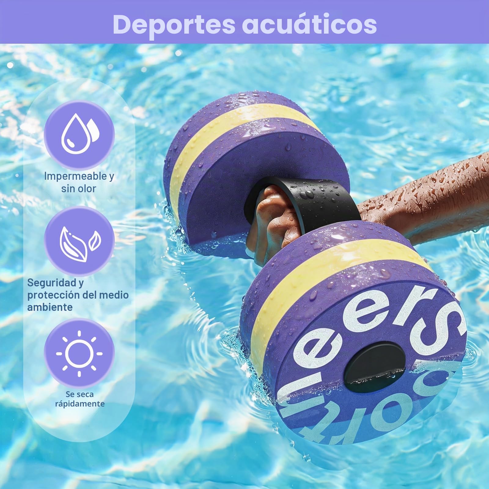 Sportneer Juego de 2 mancuernas acuáticas para ejercicios acuáticos, ejercicios aeróbicos, juego de 2 mancuernas de espuma EVA para piscina, equipo de pesas para aeróbicos acuáticos, pérdida de peso