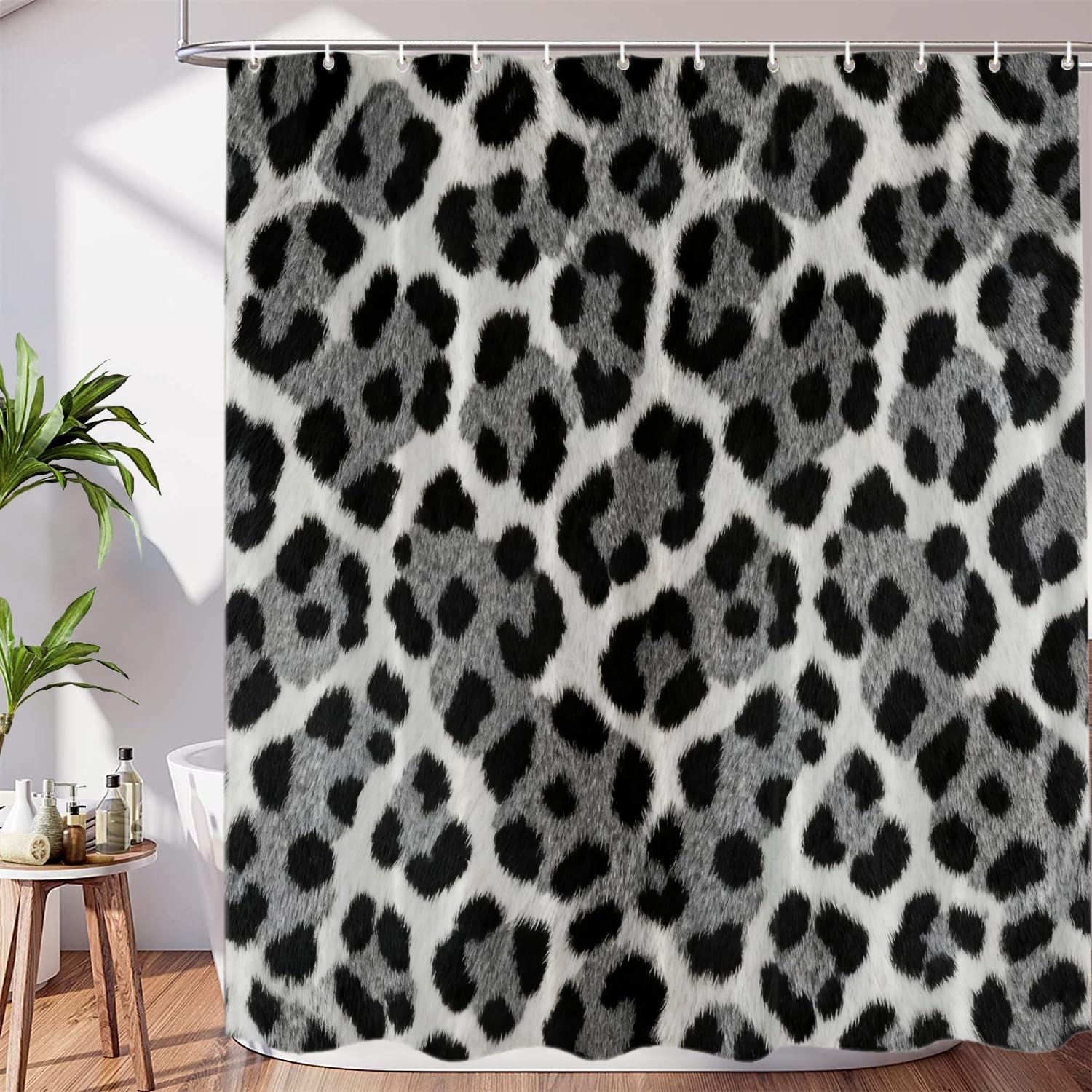 Rideau de douche imprimé léopard rose 180x180cm imperméable en polyester avec 12 crochets pour salle de bain