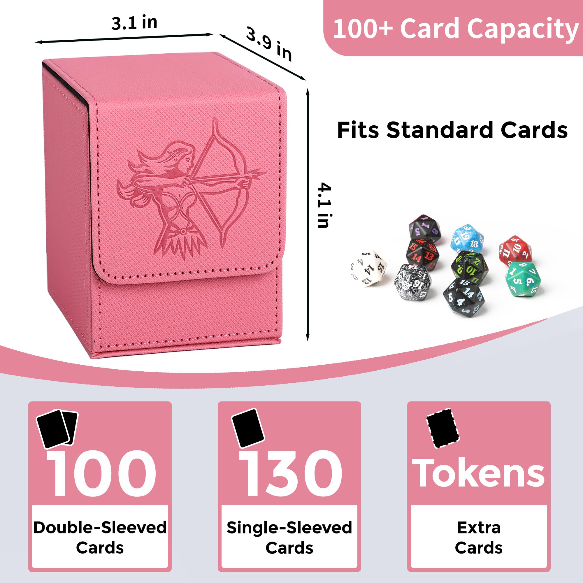 MTG Deck Box - Caja de almacenamiento de cartas coleccionables de gran capacidad, se adapta a más de 100 tarjetas de doble manga, funda de cuero compatible con mazo Magic Commander, mazo de