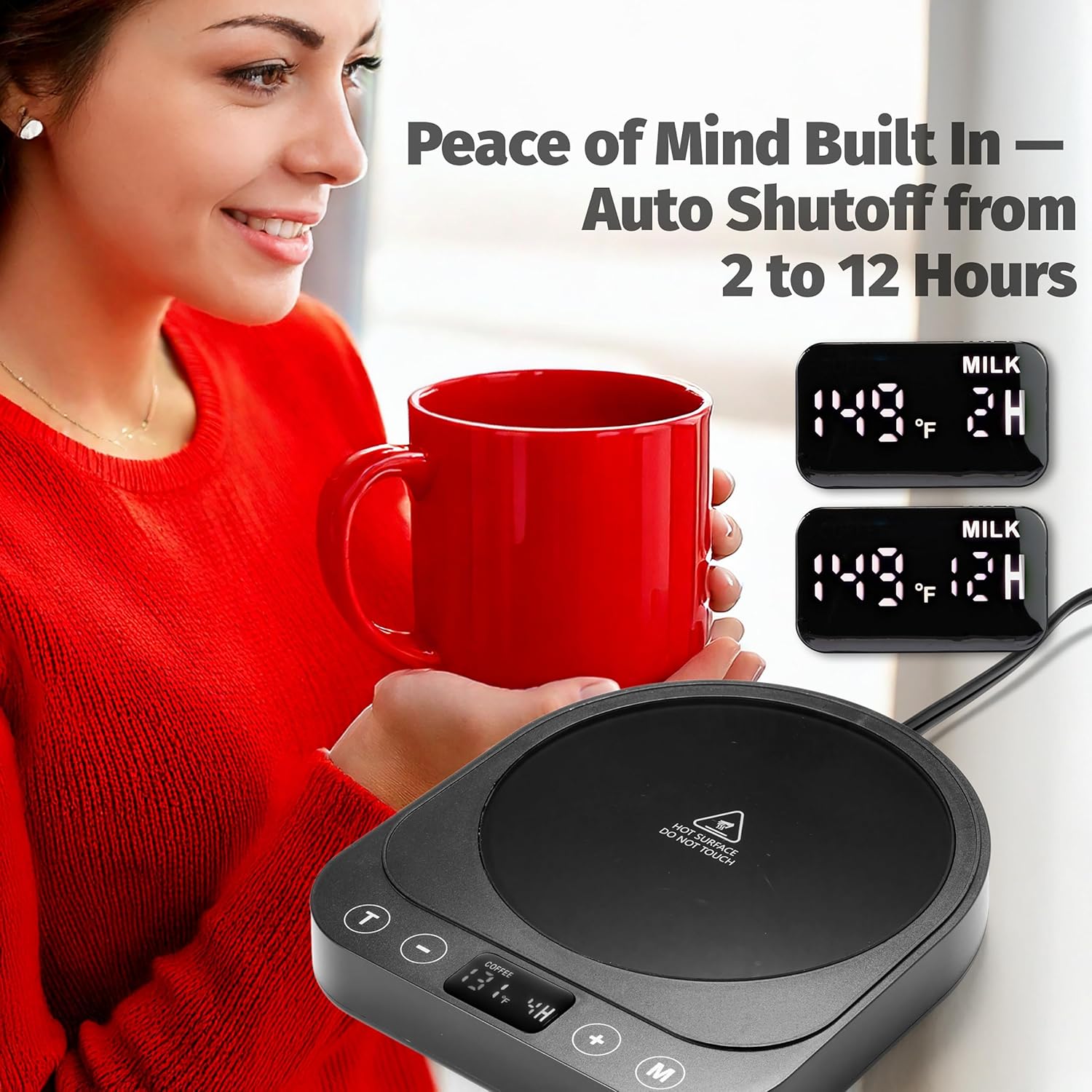 Heetz Cup Warmer – Electric Coffee Mug & Tea Warmer with Adjustable Temperature, 4 Heat Settings, Candle Warmer Function, Automatic Shutoff, Perfect for Office or Home