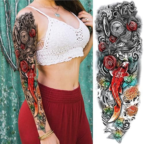 Miniatura 2 de Calcomanías de tatuajes falsos de manga de lobo de león, brazo completo, dragón, leopardo, águila, mangas temporales de tatuaje para hombres,