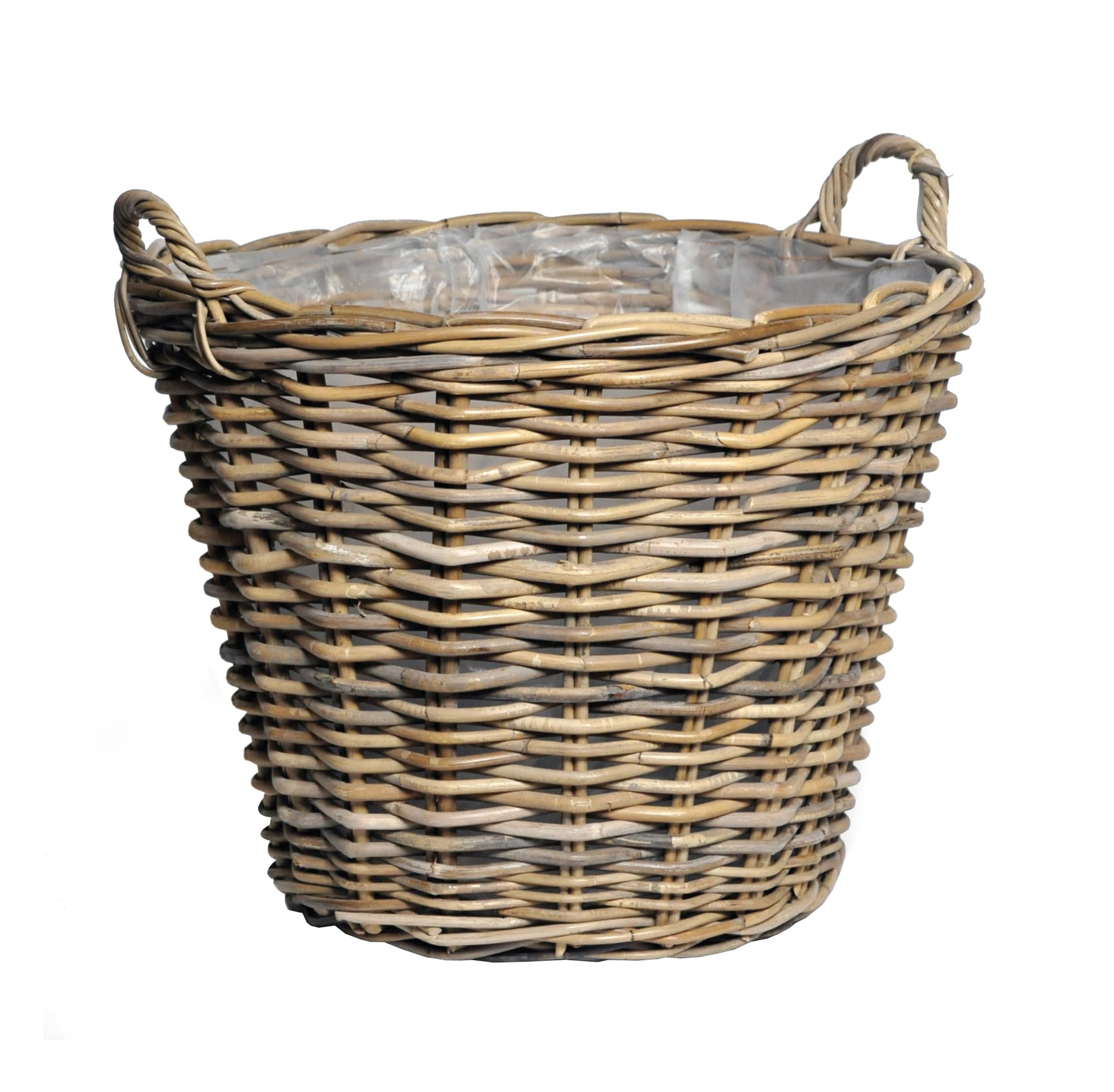 Panier à plantes en rotin naturel avec anses – 42 cm – Panier à fleurs en osier tressé avec film – Décoration de jardin – Panier de jardin en osier tressé