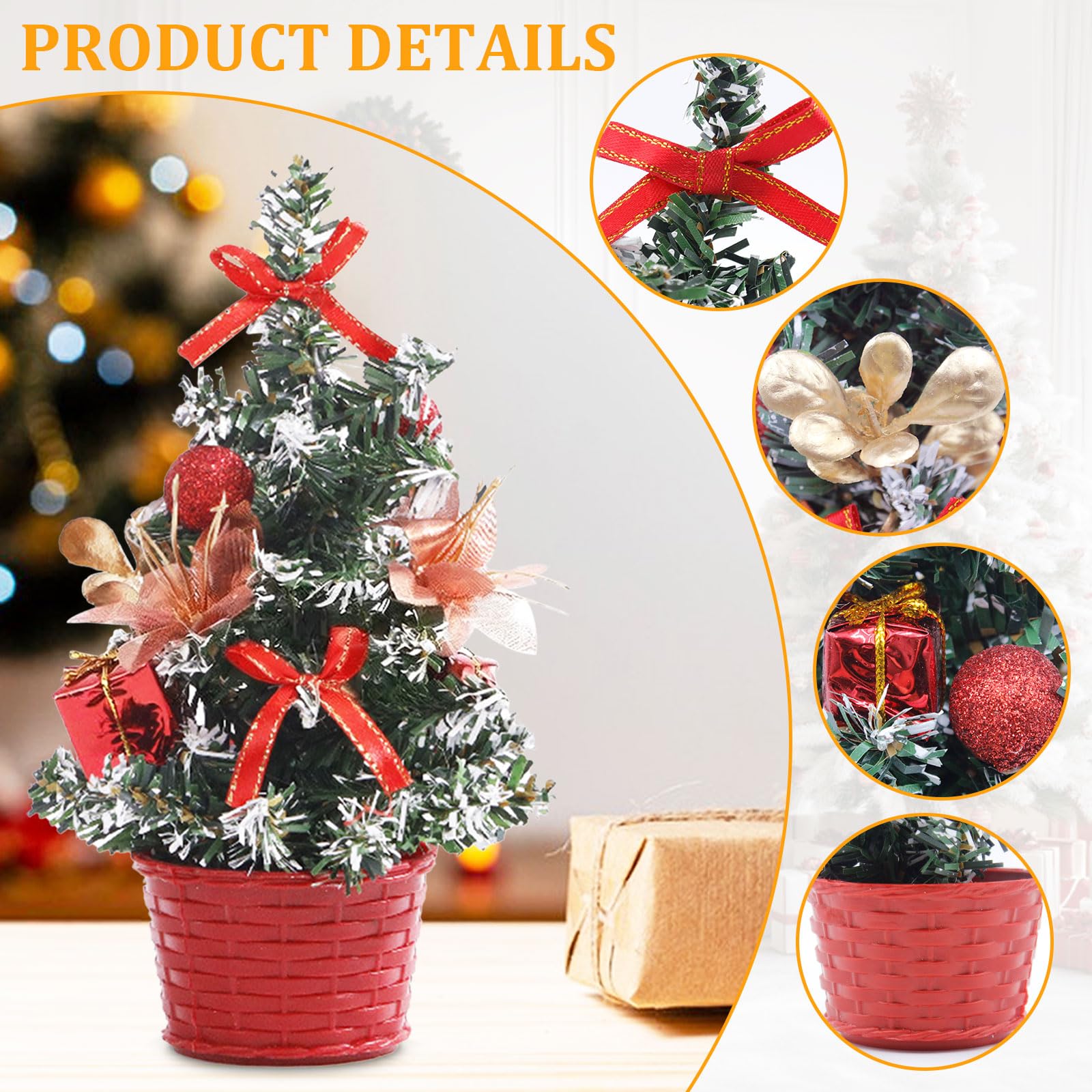 6 mini albero di Natale, piccolo albero di Natale, mini albero di Natale, decorazione per albero di Natale piccolo, albero di Natale con base in legno, decorazione da tavolo natalizia, regalo di