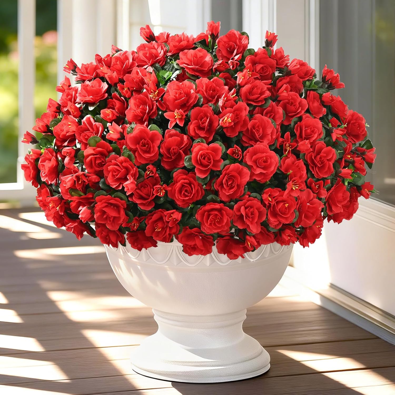 Yastouay Artificial Flowers for Outdoors Decoration, 8 Bundles UV Resistant Fake Outdoor Flowers, Realistic Artificial Plants & Flowers Faux Flowers for Garden Porch Window Box Outdoor Decor (Red)