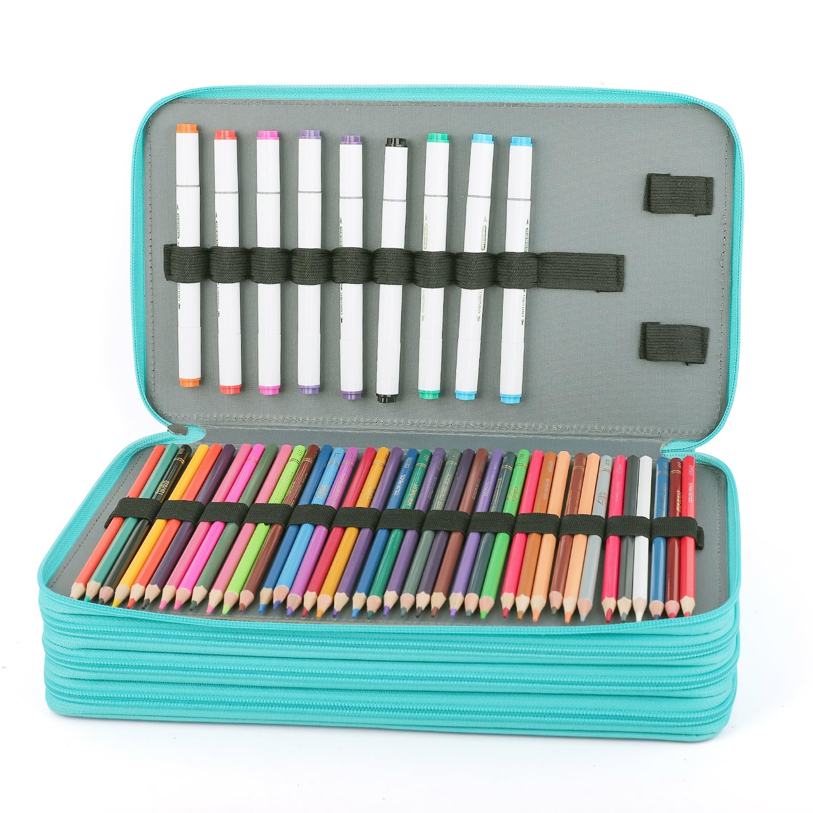 Trousse à crayons de couleur – 300 emplacements avec fermeture éclair en tissu sergé de grande capacité (vert, 300 emplacements)