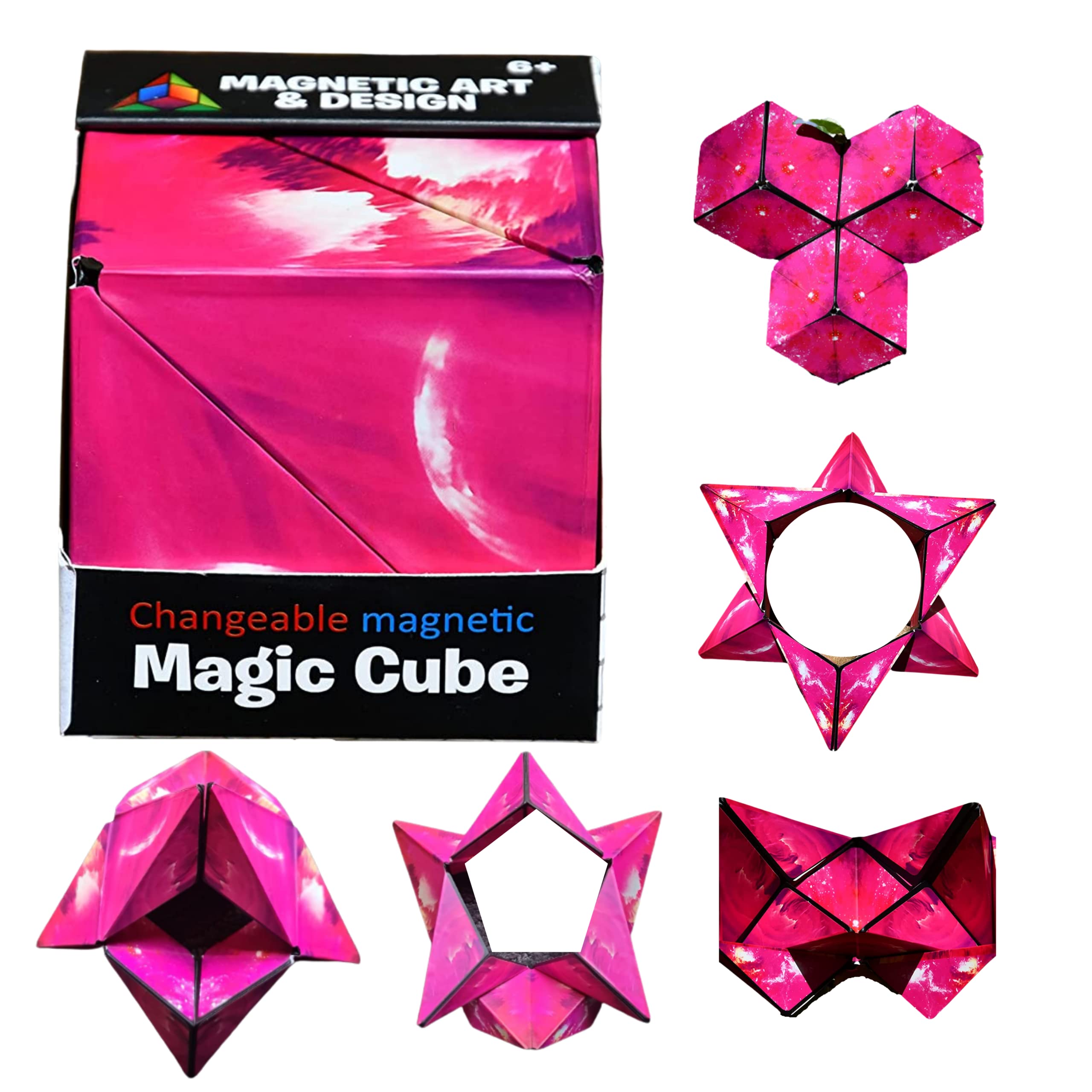 OSCUBE Magic Cube The Shape Shifting Box Magnetic Puzzle Box STEM/STEAM 3D Magnetic Magic Cube Box Fidget Toy Transforms Into Over 70 Shapes Anti-Stress Puzzles,Brain-Teaser Magnet Toy (Red Sky)