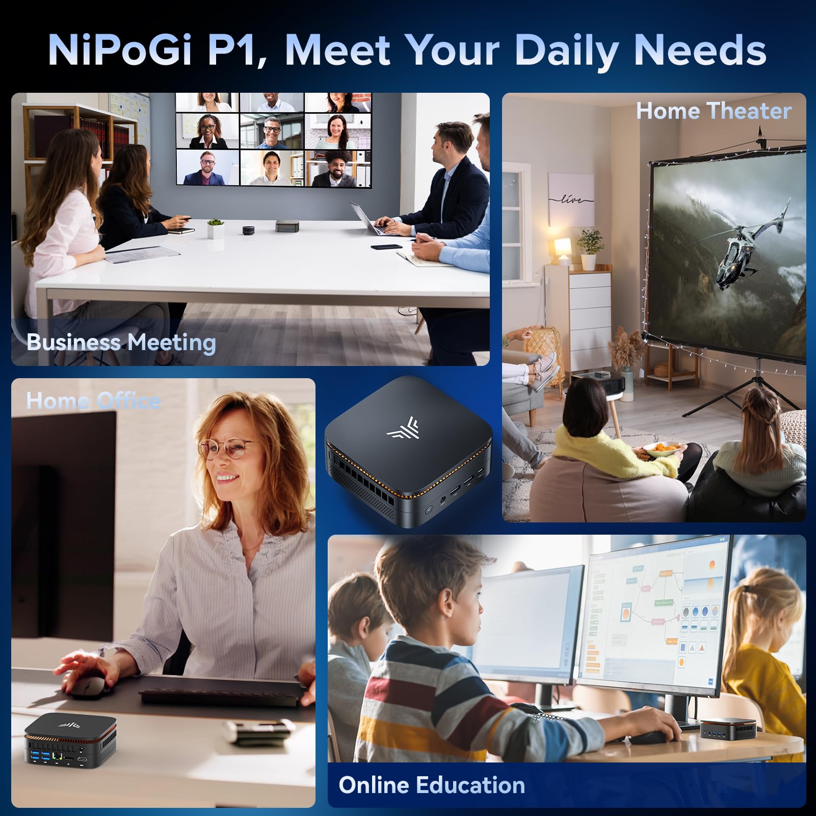 NiPoGi Pinova P1 Mini PC AΜD Ryzen 4300U W11 Pro(4C/4T,3.7GHz,Mieux que 3500U/3200U/N150)16Go DDR4 RAM+512Go SSD Extensible Ordinateur de Bureau 4K Triple Display/WiFi5/BT4.2/LAN Éducation Multimédia