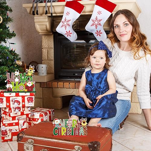 Miniatura 6 de 6 piezas de decoración de mesa de Navidad, muñeco de nieve de madera, Papá Noel, centro de mesa de Navidad, reno, Noel Joy Believe Merry Christmas