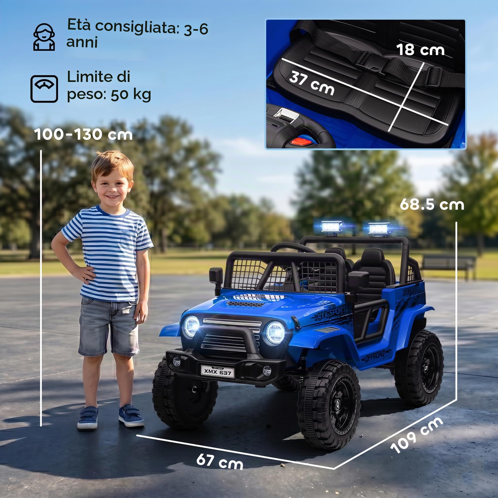 AIYAPLAY Macchina per Bambini Fuoristrada 12V con Doppio Motore Blu