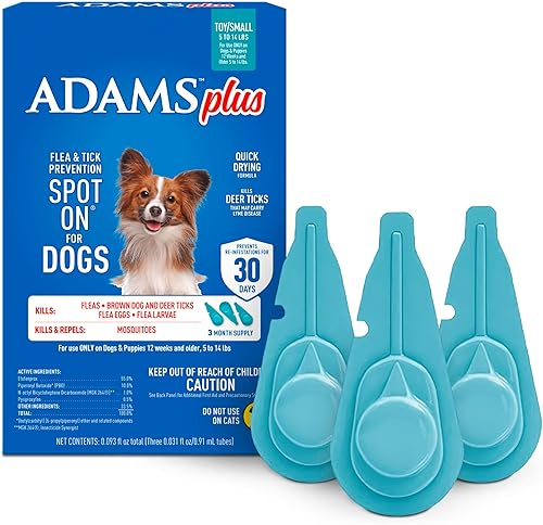 Adams Además de prevención de pulgas y garrapatas para perros de 5 a 14 libras, suministro para 3 meses, mata pulgas, huevos de pulgas, larvas de