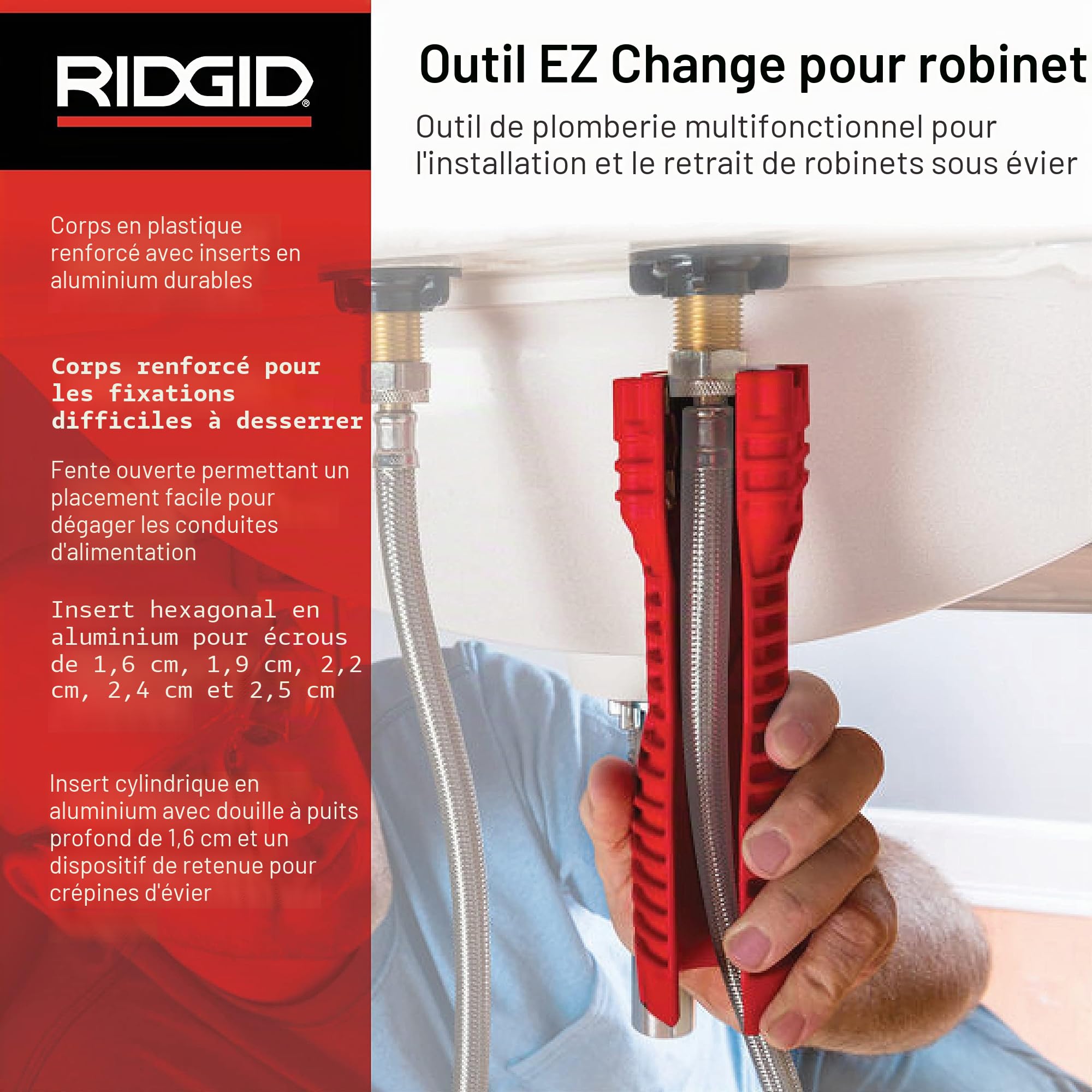 RIDGID 57003 EZ Clé de plomberie Outil d'installation et de retrait de robinet, orange