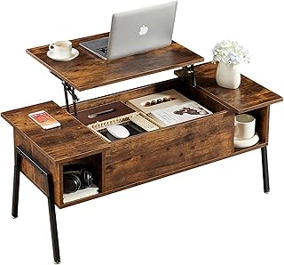 VECELO Wood Lift Top Coffee Table with Hidden Compartment and Storage Shelf for Living Room/Office Reception, Rising Table...
