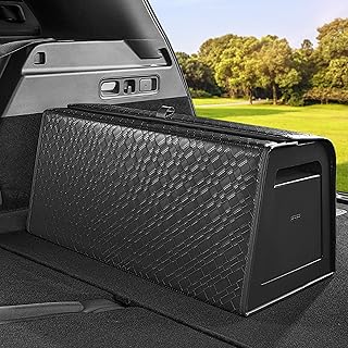 POKSRI Car Boot Organiser, Car Storage Box, Leather Storage Box with Lid, Foldable and Adjustable, 65.5 Litre Storage Space (Size C)