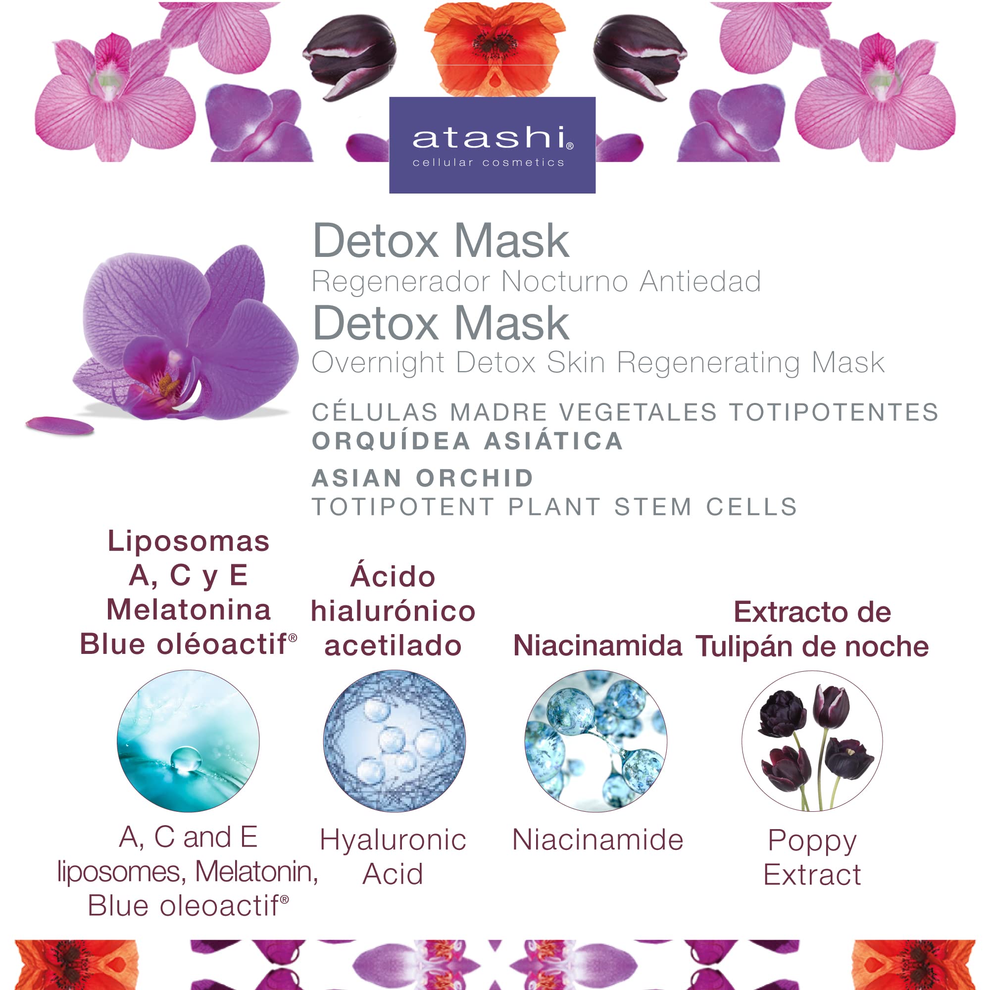 Atashi Supern - Maska Detox | Oczyszcza, detoksykacja i podkreślona hydrat skóry | Wzmacnia naturalną barierę | Naprawy i chroni przed niebieskim światłem | Kwas hialuronowy |. Niacynamide - 50ml.