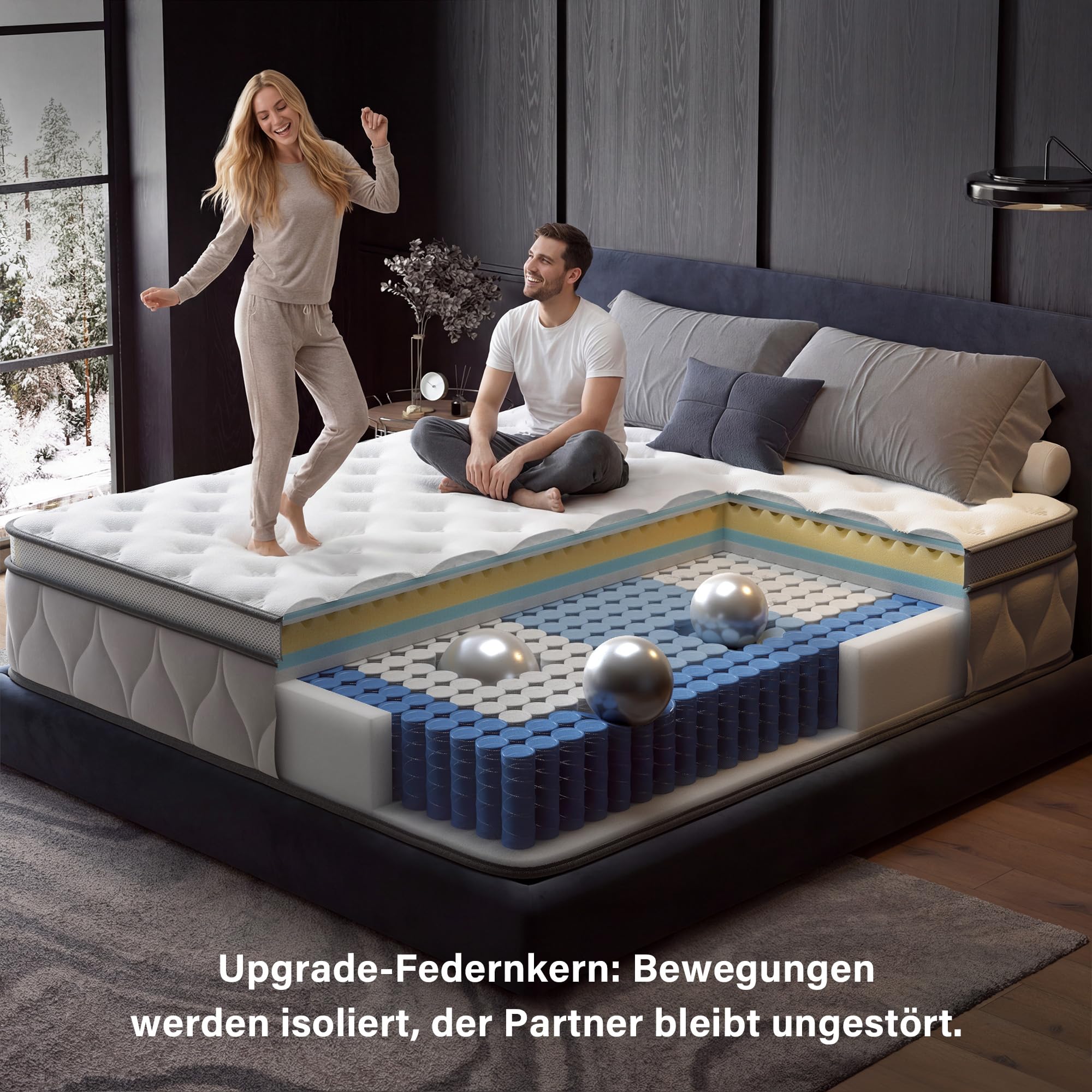 Hybrid Matratze 160x200 cm,Höhe 26cm,1600+ Taschenfederkernmatratze | 7-Zonen matratze mit Federn & Schaumstoff, Härtegrad H3, Druckentlastung,Geräuschlos, Hypoallergen, Atmungsaktiv für Schlafen
