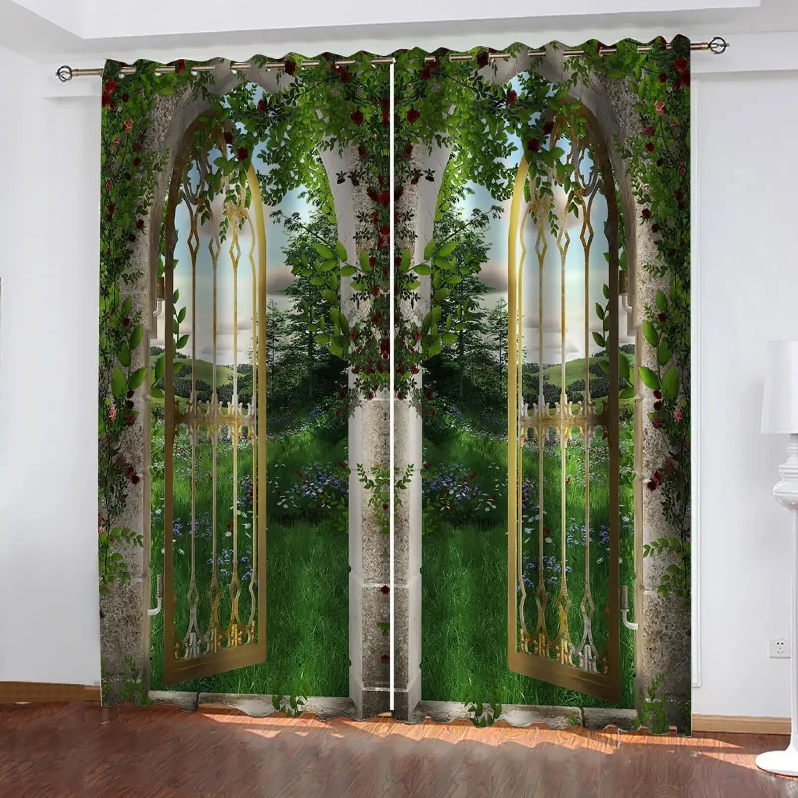 Rideaux de chambre style bohème vigne verte imprimé arc 140x295cm
