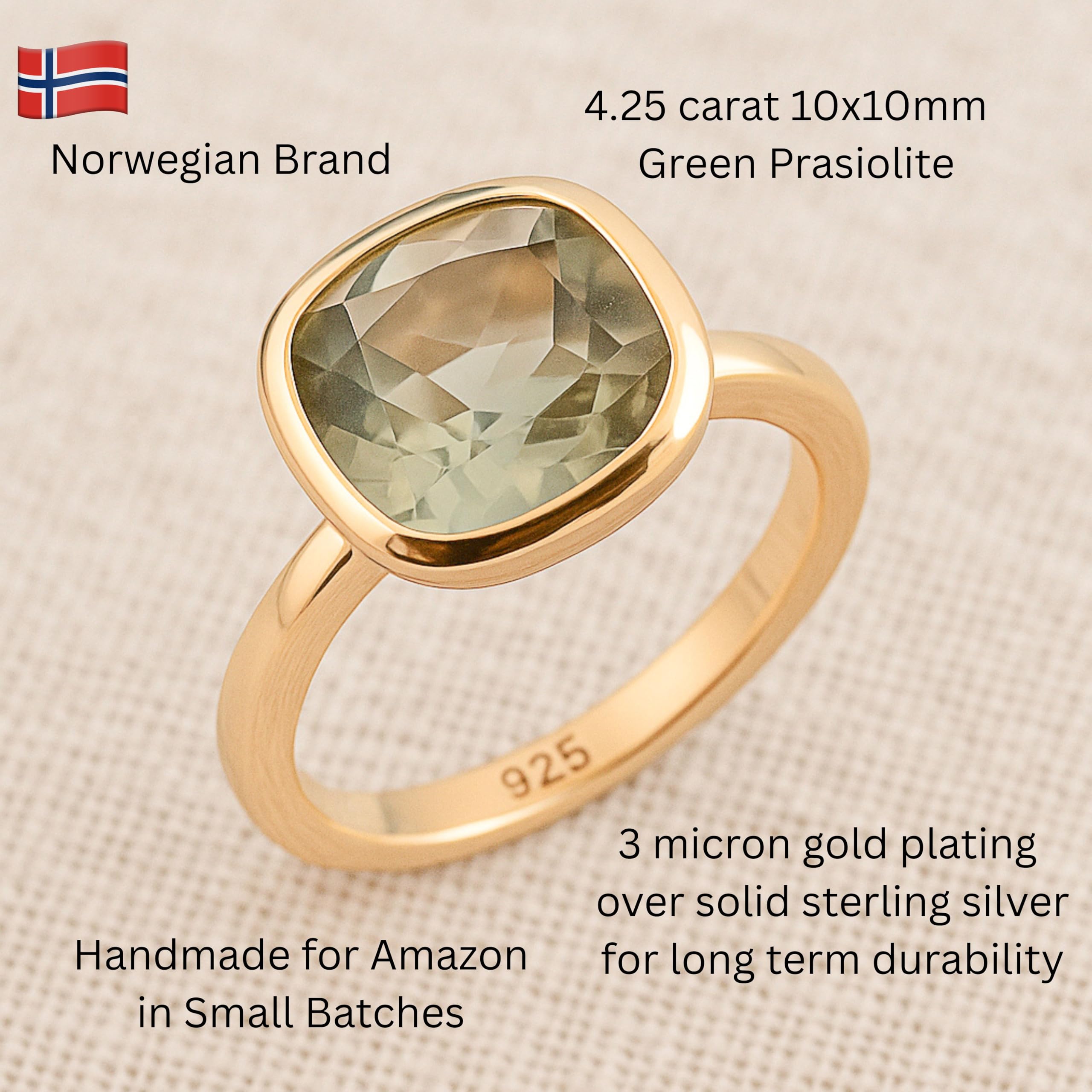 Grüner Amethyst Kissenschliff Vergoldet Sterling Silber Ring - Natürlicher Edelstein - Geburtstagsgeschenk – Handgefertigte Geschenkideen für Frauen