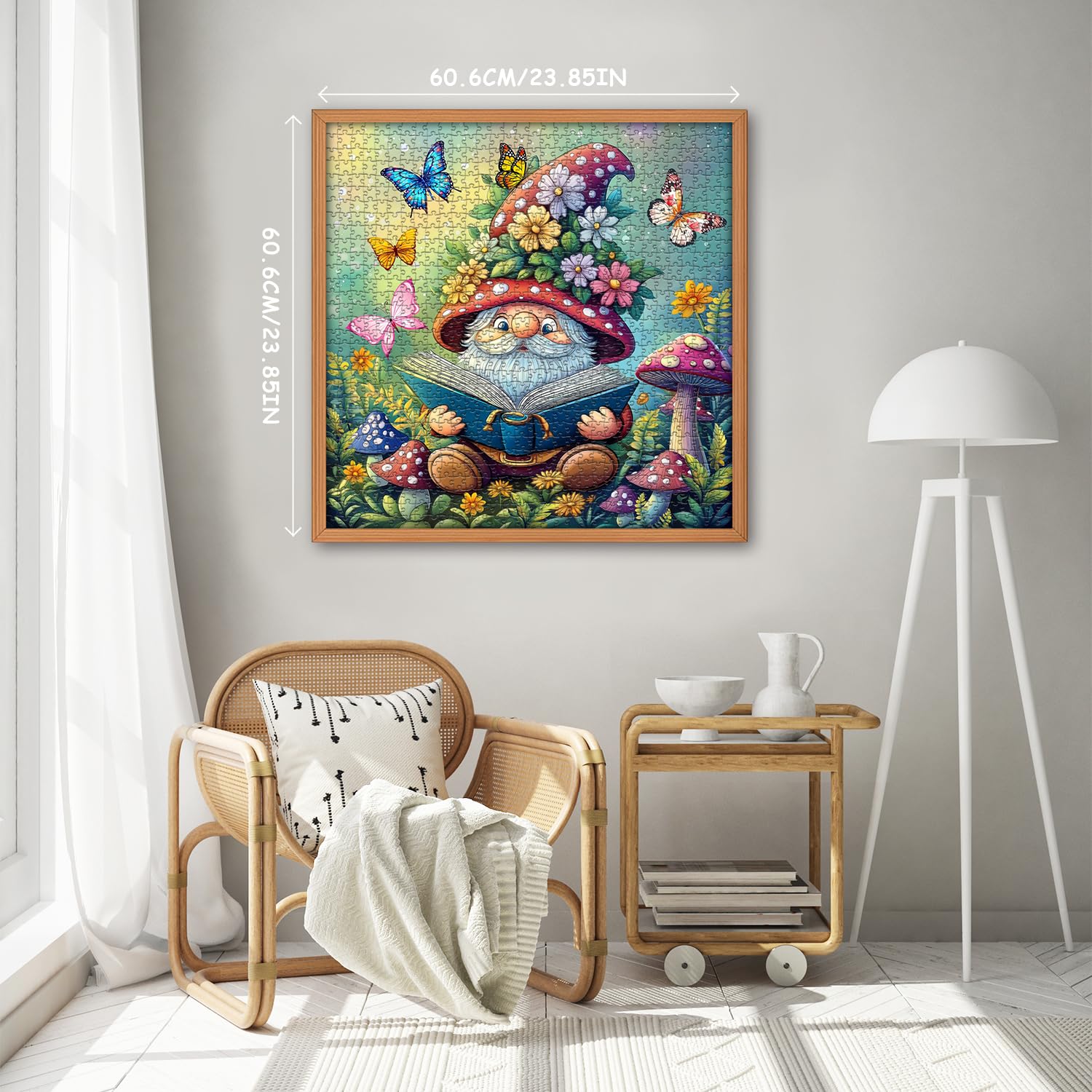 Śmieszne puzzle krasnale dla dorosłych, 1000 sztuk, natura, grzyb, motyl, ogród, tematyka, uroczy wiosenny krasnal kwiat, wyzwanie