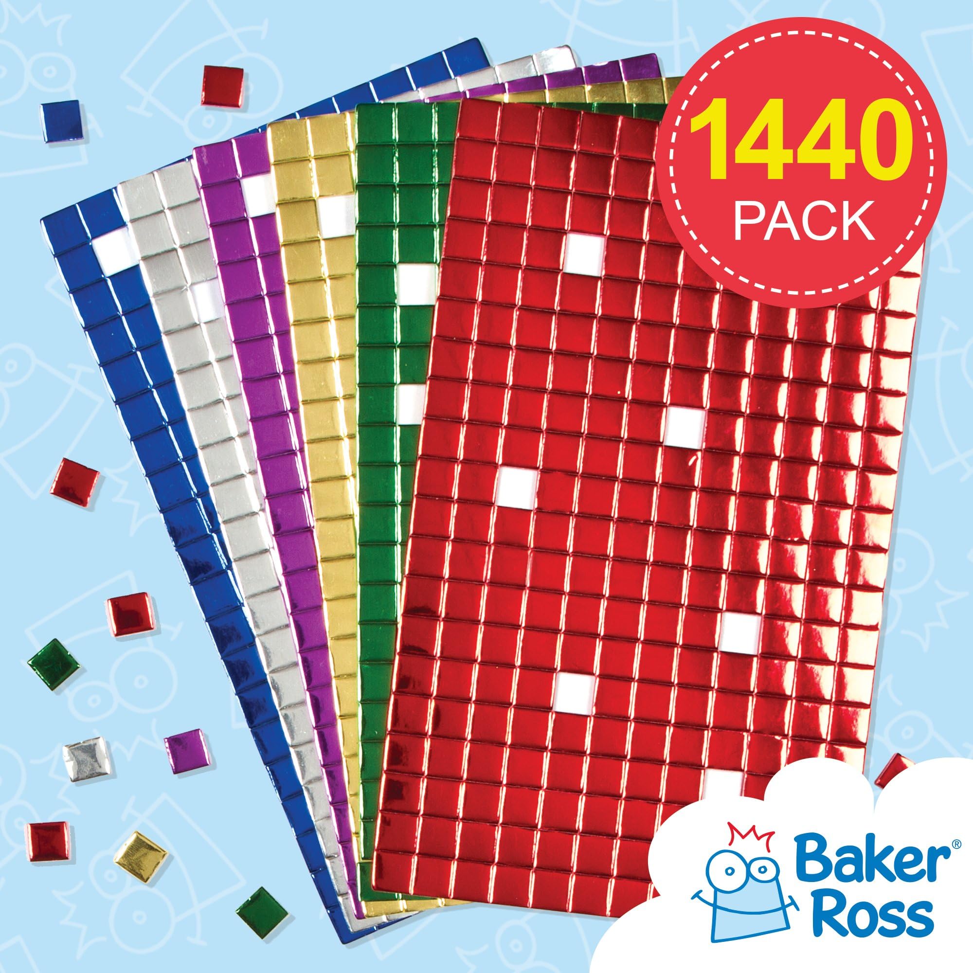 Baker Ross Tesselli per Mosaico Metallizzate in Gommapiuma Autoadesiva, Ideali per Creazioni Fai da Te Natalizie (confezione da 1440)