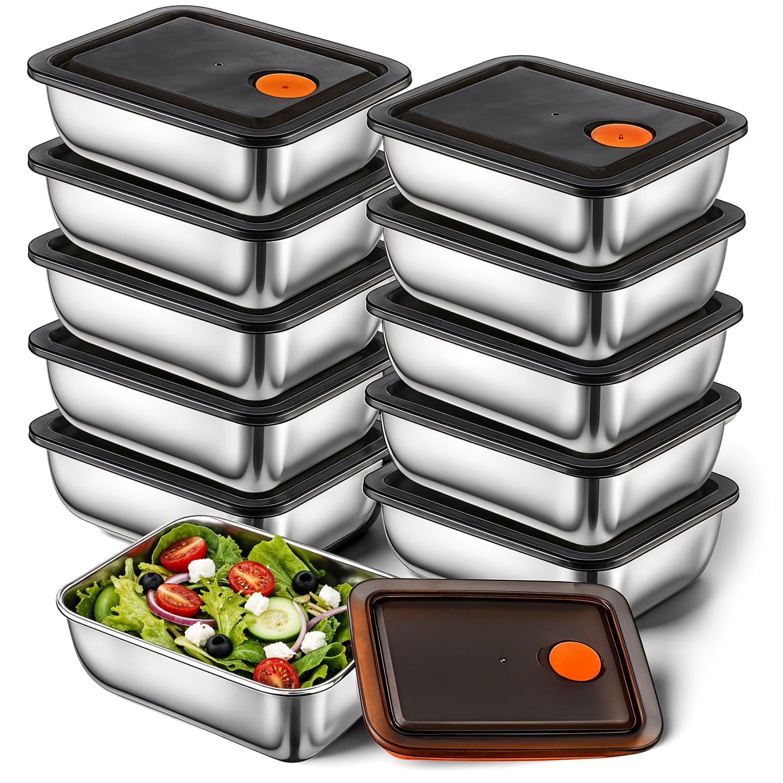 Photo 1 of IANFAN 10 Set Stainless Steel Food Containers with Lids, Metal Leak-Proof Food Storage Containers Reusable Stackable Meal Prep Container for Lunch Picnic Travel, Dishwasher & Freezer Safe (16 oz)