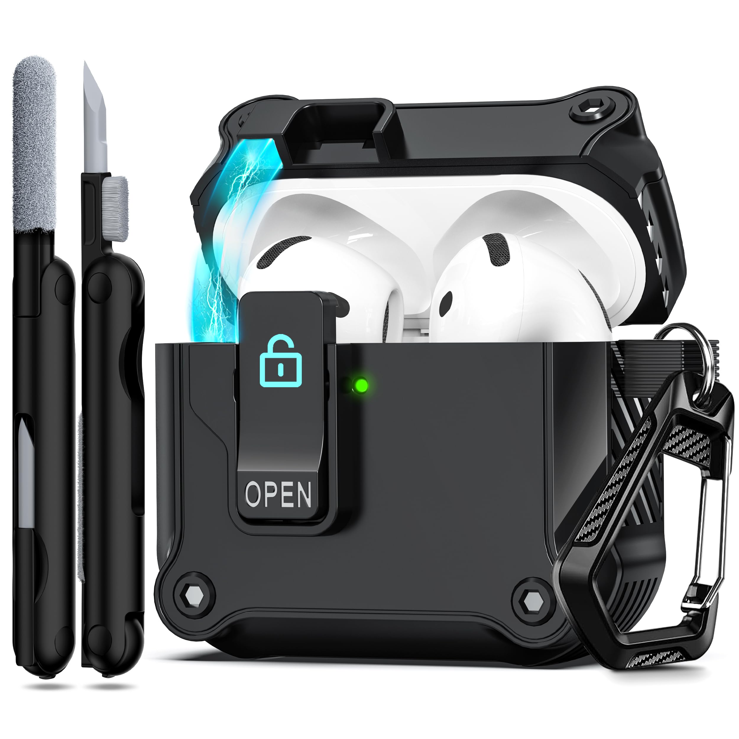 RFUNGUANGO for AirPods 4th Generation Case, Compatible with AirPods 4th Generation Case (2024), Strong Drop Protection, Auto-Open Series, Black