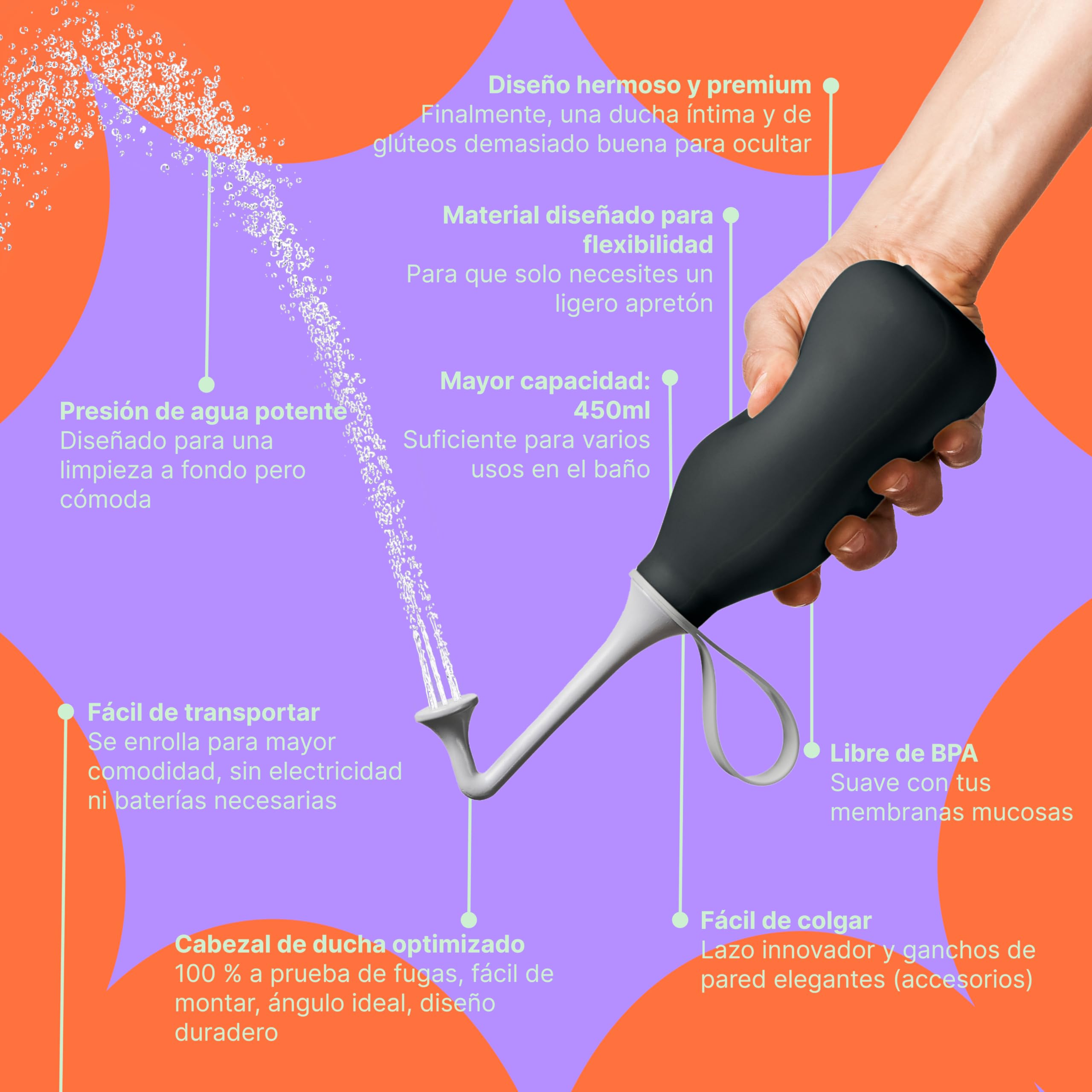 Ducha Íntima 3.0 – Bidet Portátil de Viaje, sostenible, reemplaza toallitas húmedas, ahorra papel higiénico, con bolsa de viaje, sin BPA