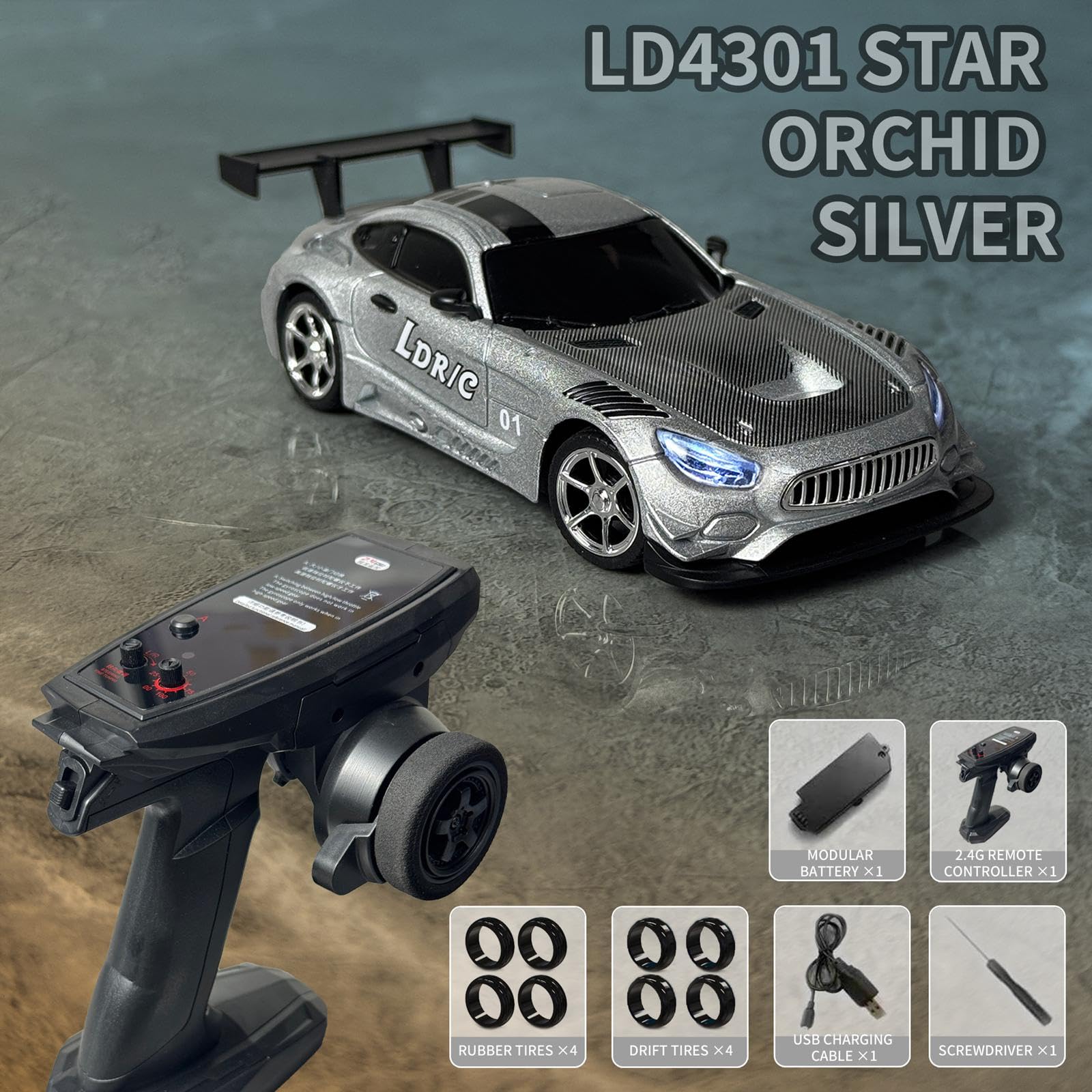 Auto Telecomandata 1/43 Professionale, Durevole, Leggera, ad Alte Prestazioni, Pratica, Regalo Premium- Argento