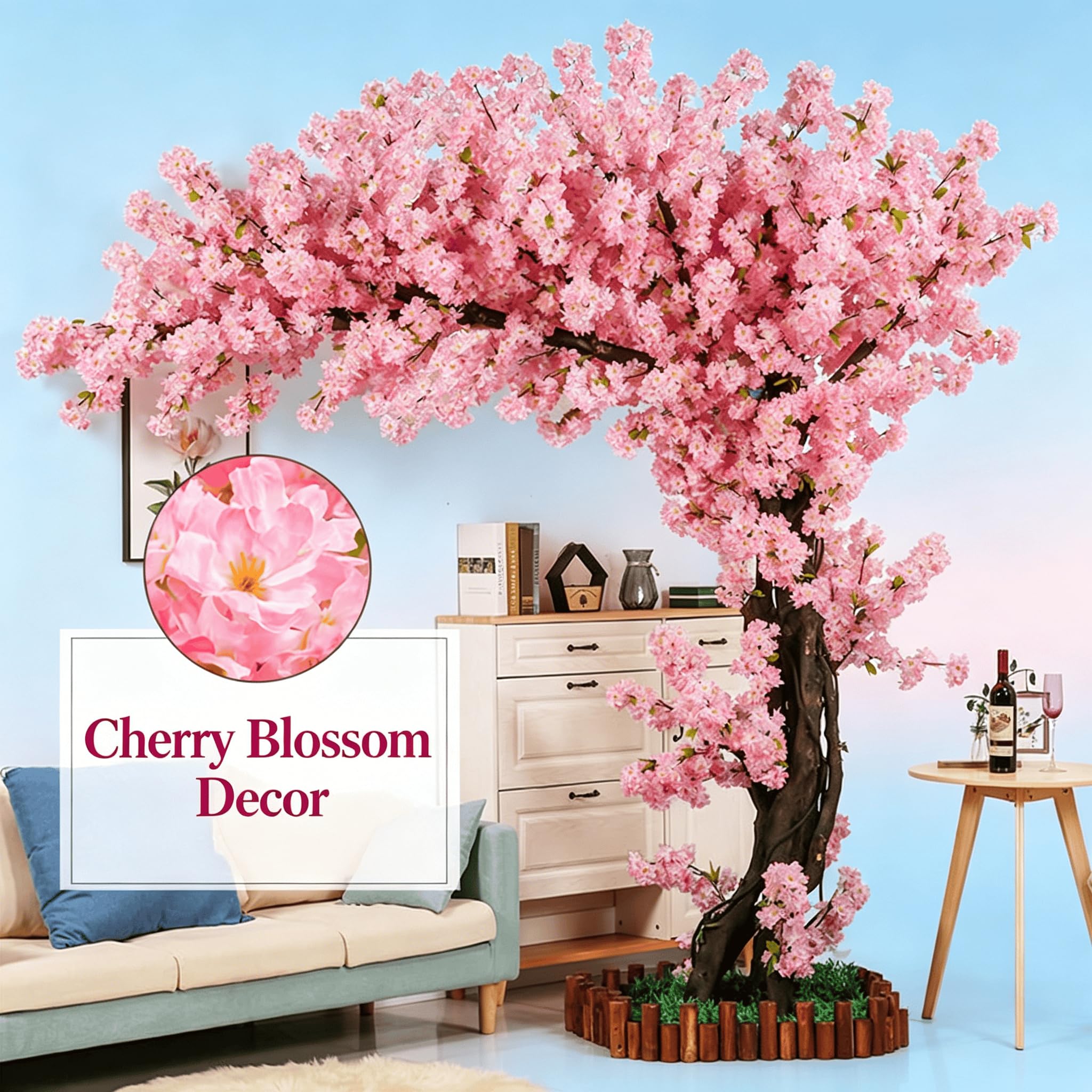 180 Cm Künstlicher Kirschblütenbaum Im Weißen Topf – Sakura-Baum Aus PVC & Textil, Wetterfest, Pflegefrei – Deko Für Zuhause, Büro & Hochzeit