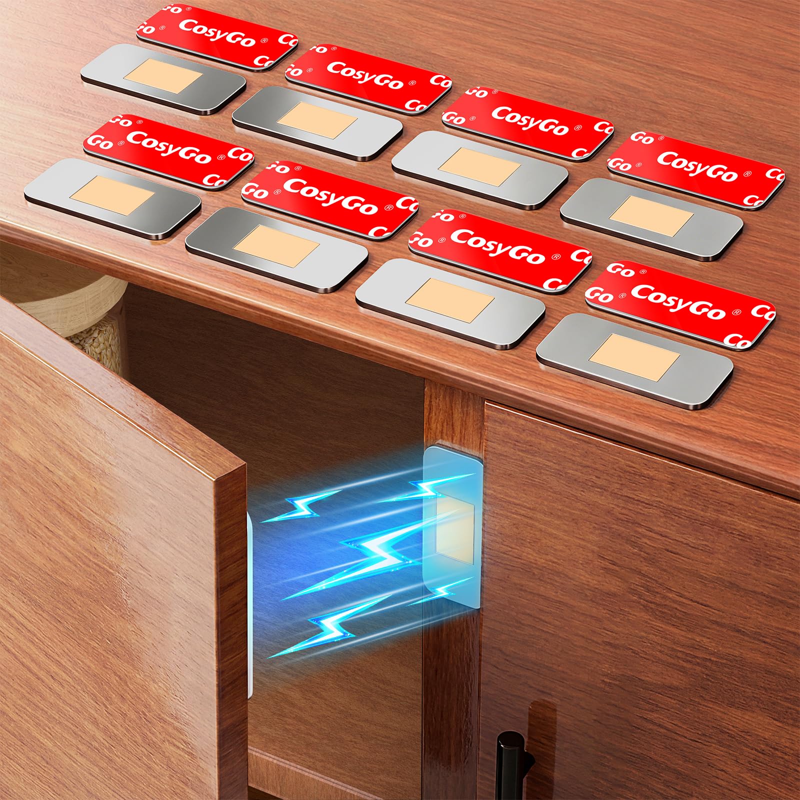 8Sets Extra Strong Magnetic Cabinet Door Catch, No-Drill Invisible Ultra Thin Cabinet Magnets for Closure, Drawer Magnets with Strong Adhesive to Stay Closed