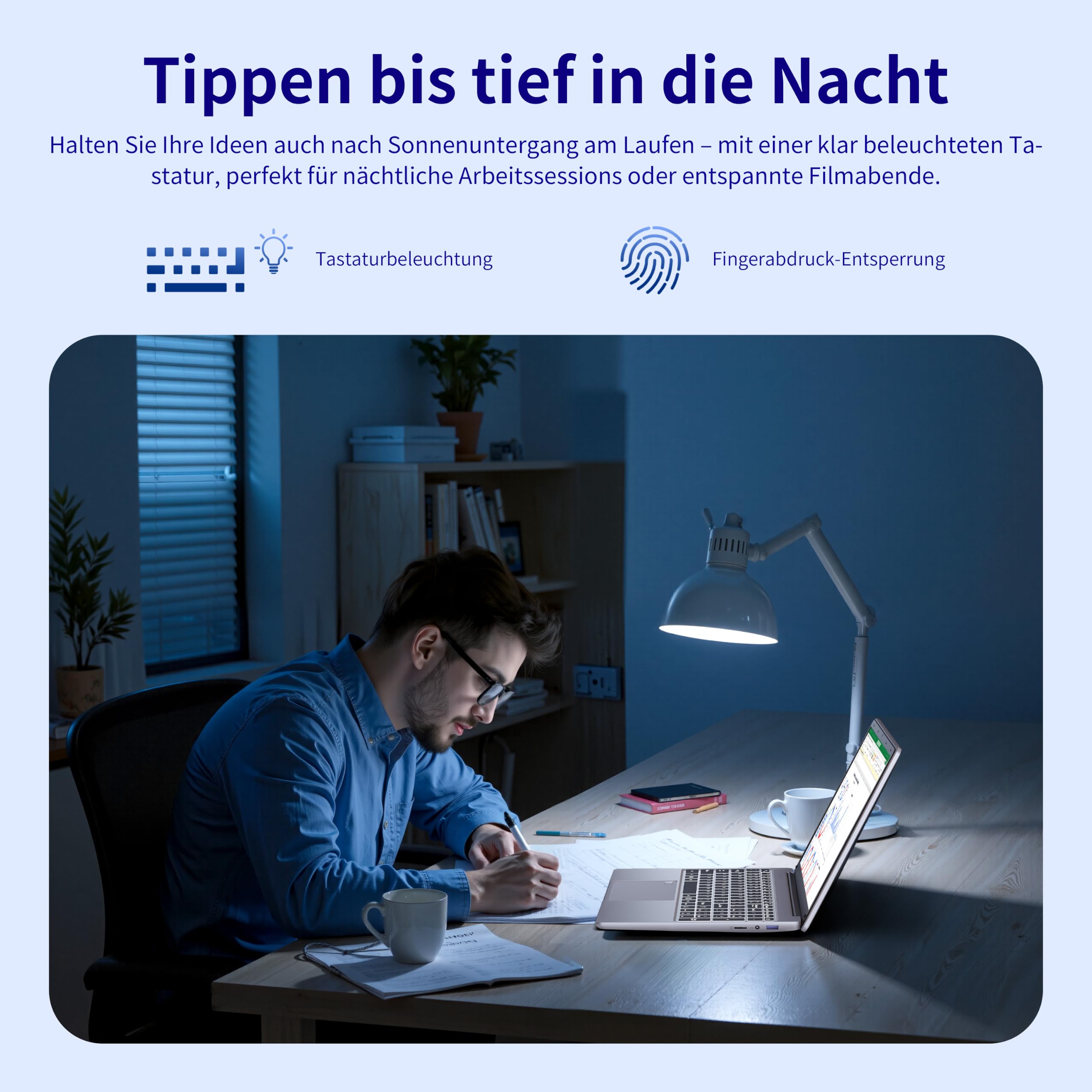 Amita Laptop 15,6 Zoll Full HD, N95 Prozessor bis 3,4 GHz, 16 GB RAM, M.2 SSD, Hintergrundbeleuchtete Tastatur mit Nummernblock, Fingerabdrucksensor, Dualband-WiFi 5, BT 4.2(16GB RAM+1TB SSD)