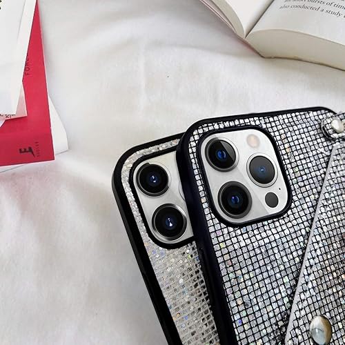 Miniatura 7 de Omorro Compatible con iPhone 13 Pro Max, funda brillante con lentejuelas de diamante con purpurina y tarjetero para tarjetas de crédito con cadena