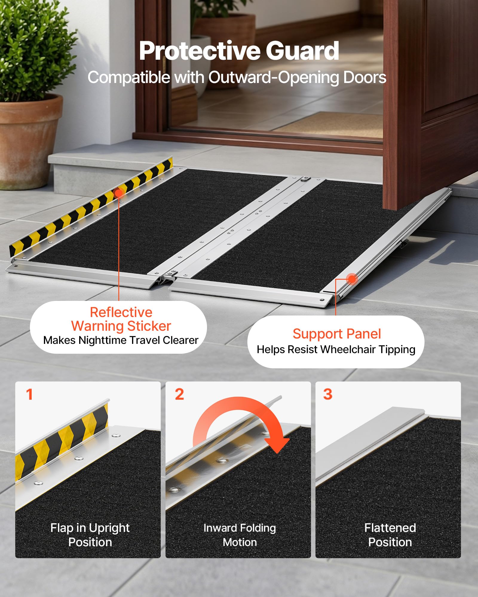VEVOR Rampa para Silla de Ruedas Plegable Antideslizante 915 x 736,6 mm, Rampa de Umbral de Aluminio con Capacidad de Carga 362,9 kg para Scooters, Escaleras, Puertas, Andadores, Entradas y Uso Diario