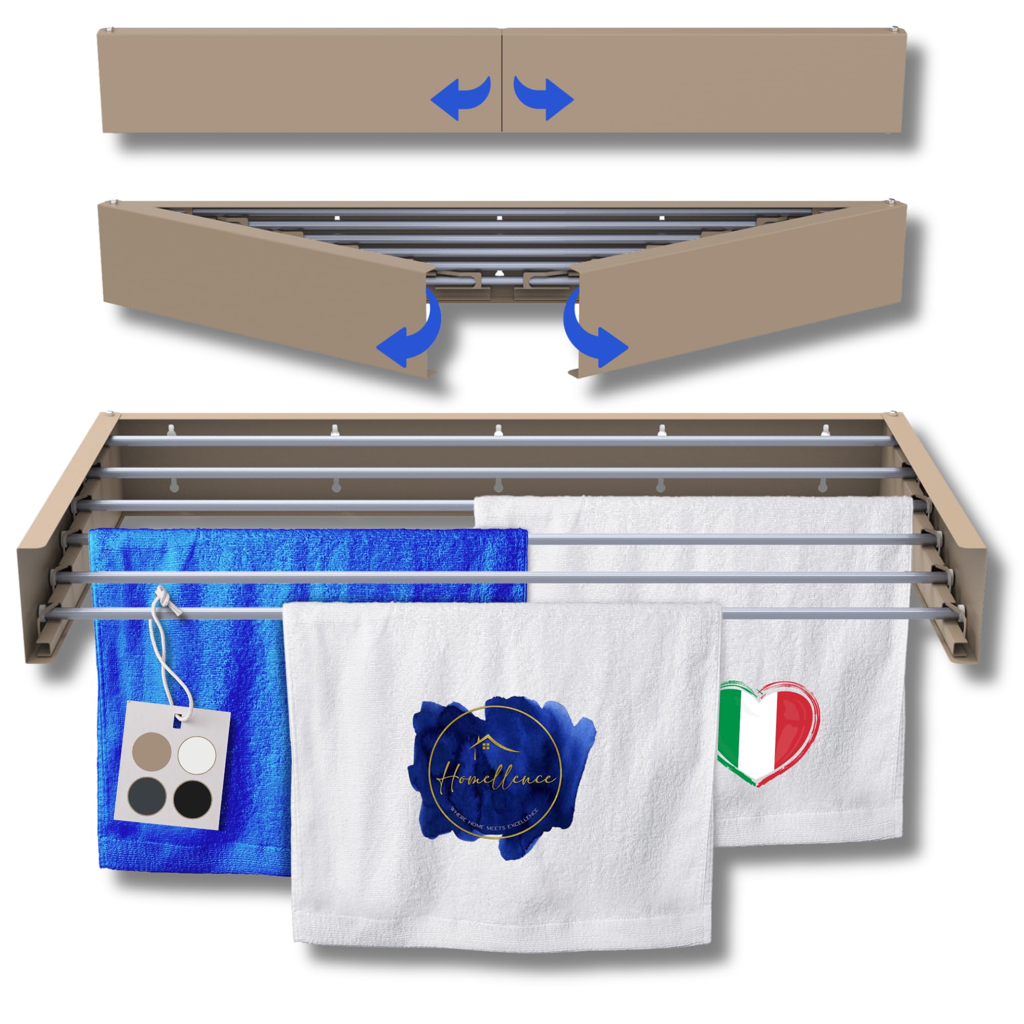 Homellence | Stendibiancheria a Parete | Stendino Salvaspazio Pieghevole da Muro | Stendino Estensibile per Interni ed Esterni | Bagno, Lavanderia | Acciaio Inox Resistente (Beige/Cappuccino, 100 cm)