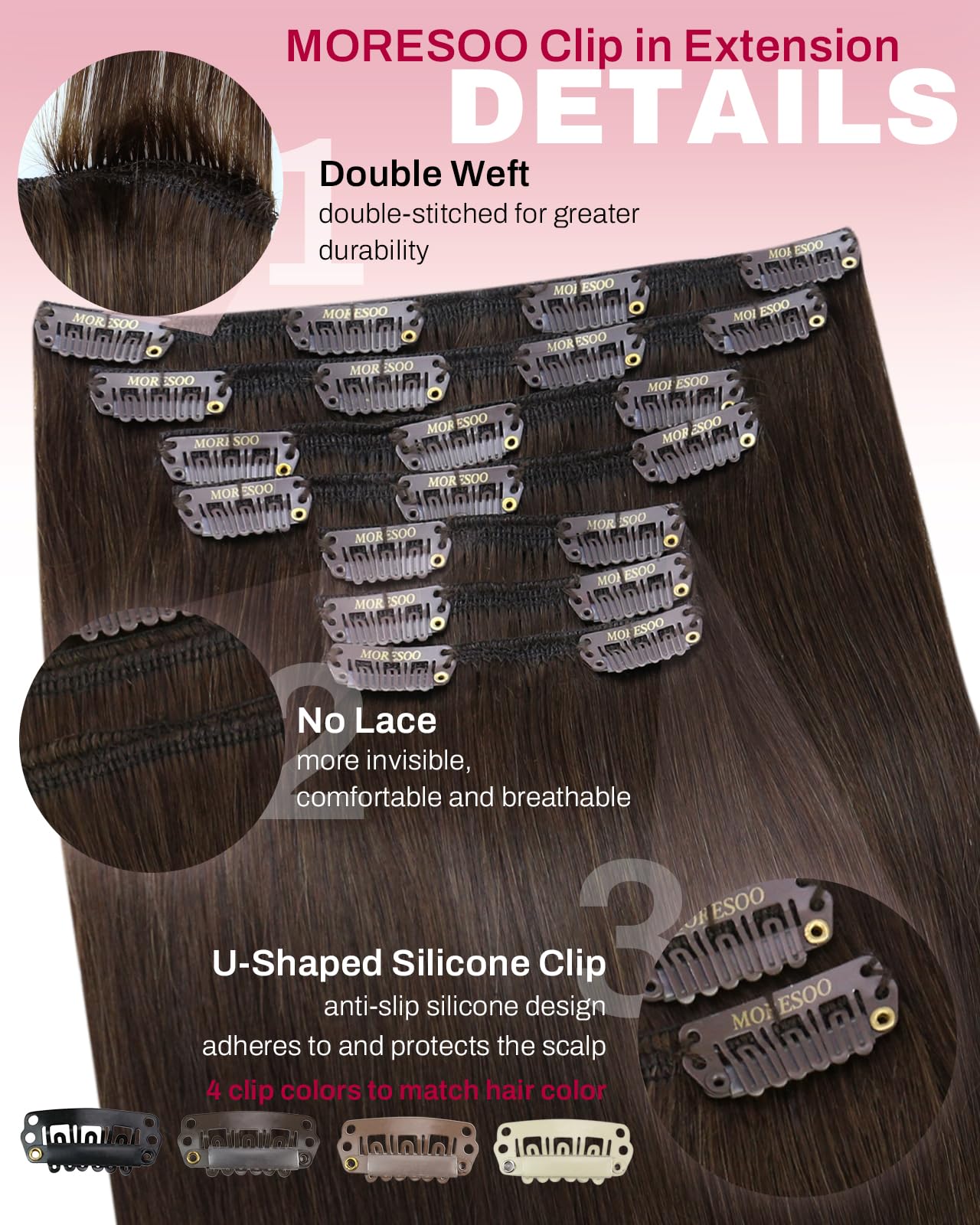 Moresoo Clip in Hair Extensions Real Human Hair Balayage Medium Brown and Blonde Real Hair Extensions Clip in Human Hair for Women Full Head 22 Inch 7pcs/120g #4/6/613 — view 151