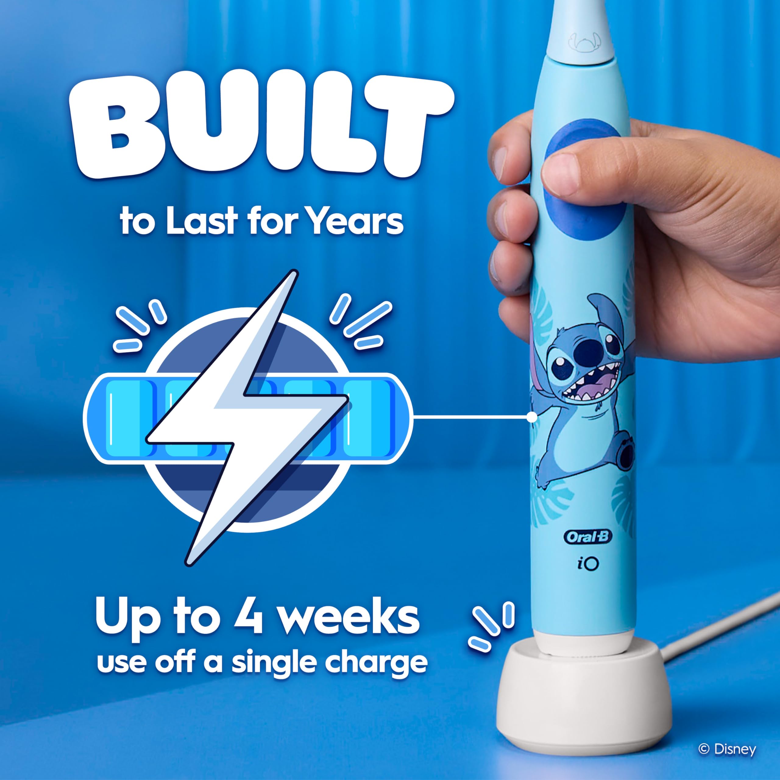 Oral-B iO Kids Limited - Spazzolino da denti elettrico ricaricabile, Stitch - Sensore automatico di pressione - 3 impostazioni di pulizia - Timer musicale - Durata della batteria 28 giorni - Custodia
