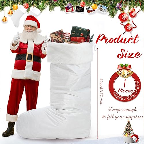 Miniatura 8 de Glimin Calcetín de Navidad de Papá Noel de terciopelo rojo de 60 pulgadas, tamaño grande, rojo y blanco, calcetín colgante de Navidad con puño de