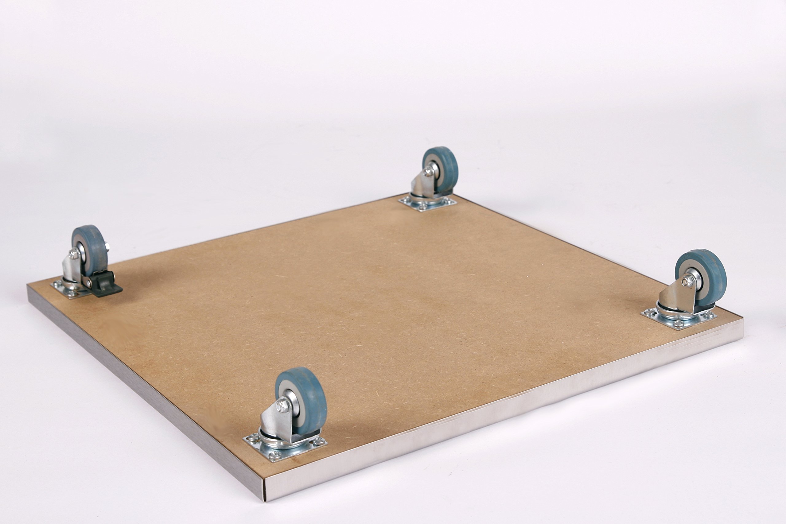 Möbelroller/Pflanzenroller (Profi) 40x40 cm, Edelstahl, 150kg, PU-Rolle + Bremse, Marke: Szagato, Made in Germany (Design-Pflanzenroller Transportroller Rollbrett)