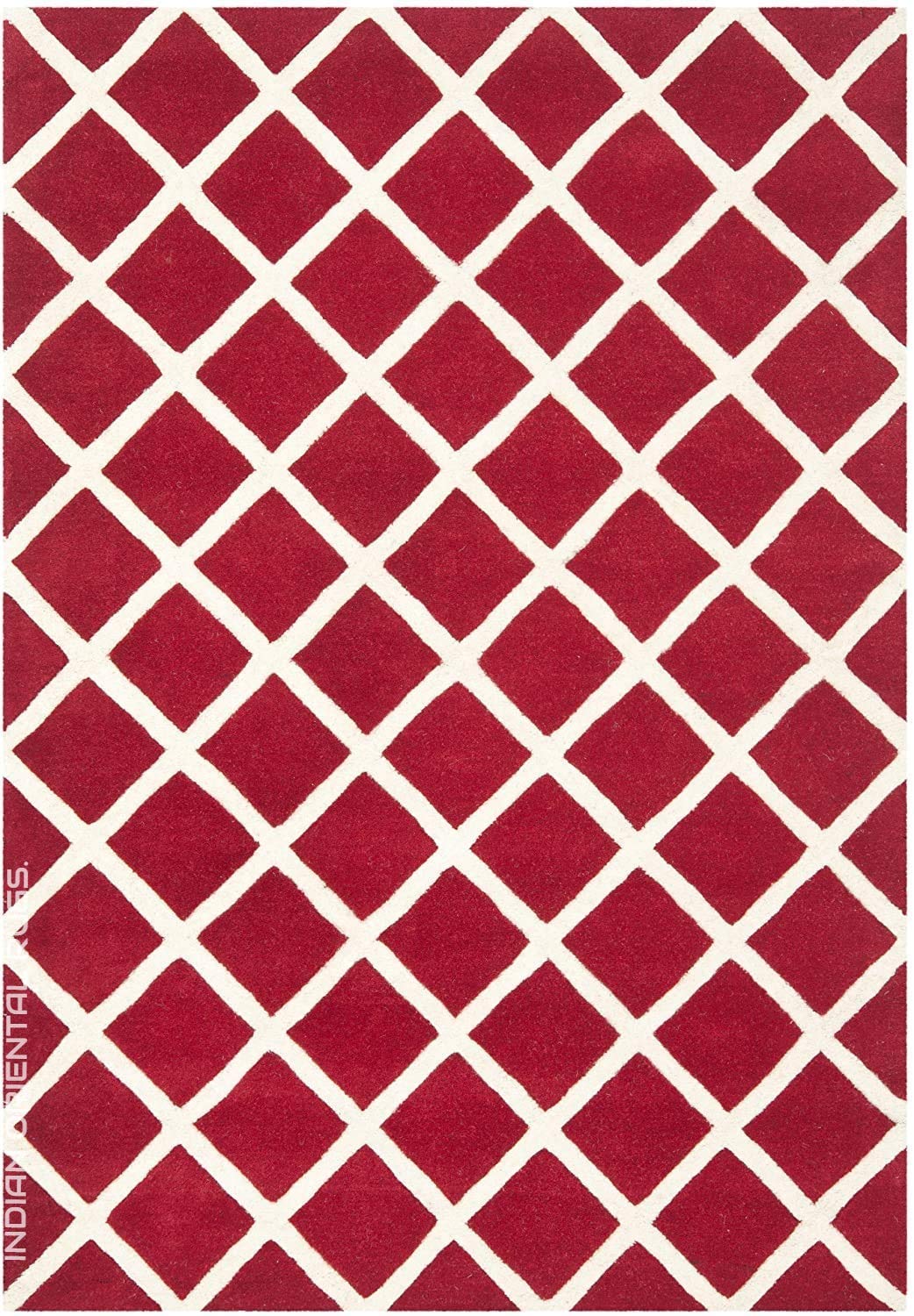 INDIAN ORIENTAL RUGS Hand Tufted Woollen Geometrical Carpets with 1.0" inch Thickness for Living Room-Bedroom & Hall ( Red, 5 X 8 Feet)