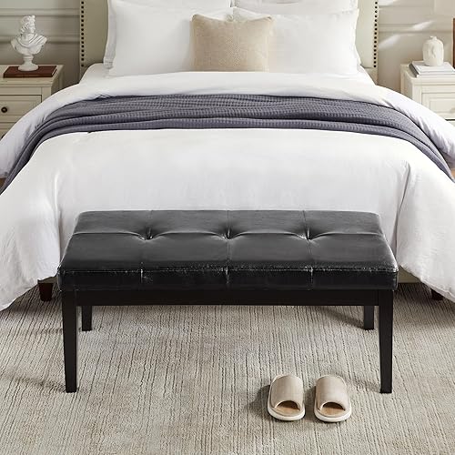 Miniatura 3 de Banco de cuero para dormitorio, extremo de cama, moderno taburete otomano tapizado para dormitorio, reposapiés, asiento acolchado de 42 pulgadas