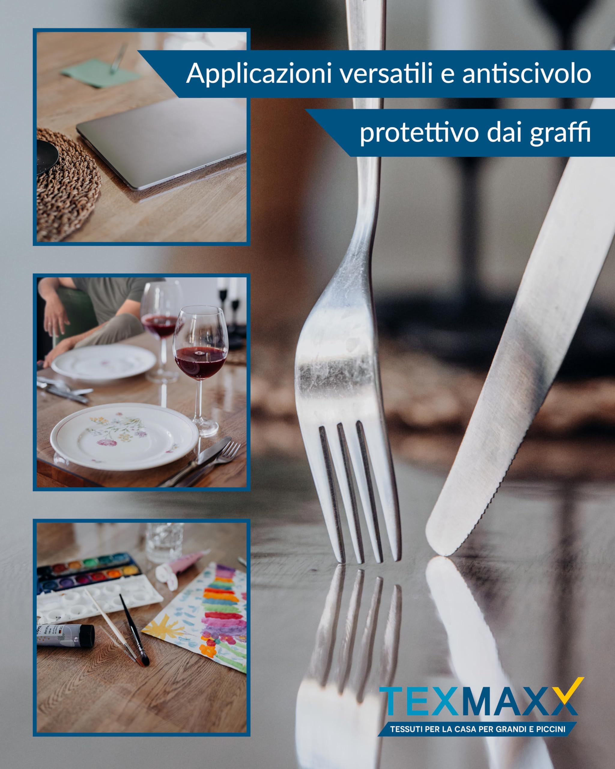 TEXMAXX pellicola trasparente per tavolo 2mm con bordo dritto - protezione tavolo pvc varie misure dimensioni - pellicolatavolo trasparente - 60 cm x 180 cm