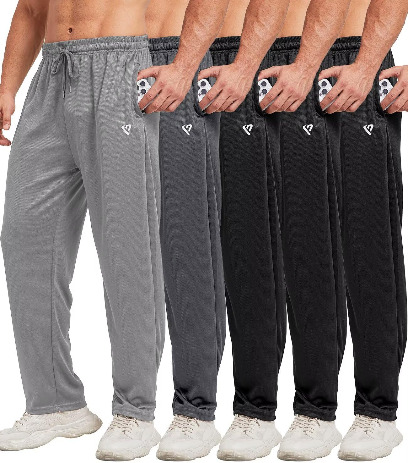 5 Pack Mens Sweatpants Open Bottom Joggers for Men with Zip Pockets Loose Fit Mesh Athletic Pants for Running,Casual