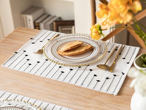 Miniatura 6 de Caflife Juego de 6 manteles individuales bohemios para decoración de mesa de comedor, manteles individuales de tela tejida en negro y beige para