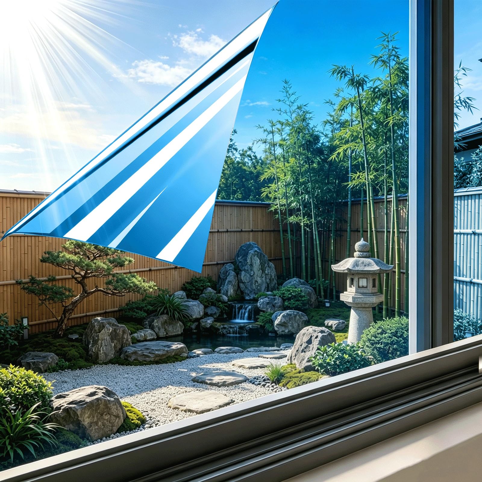 Window Film Privacy 50 x 300 cm Static Cling Sun Blocking Anti UV Reflective Window Solar Film Reflective for Glass Windows Home Bathroom School, Blue Silver