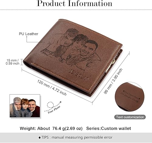 Miniatura 2 de Cartera personalizada para hombre, carteras con fotos personalizadas para hombres, cartera de viaje grabada para padre, marido, niños, regalo del
