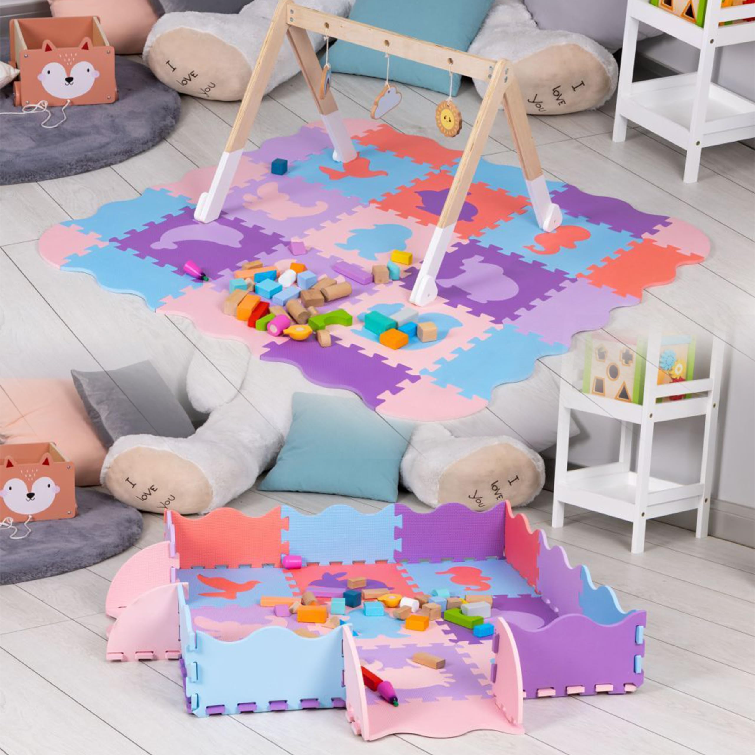 Tapis Puzzle Bébé En Mousse EVA - 25 Pièces Animaux Amovibles - Imperméable Et Facile à Nettoyer - Parc De Jeu - 12